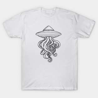 UFO Ocotopus Hybrid Line Drawing T-Shirt